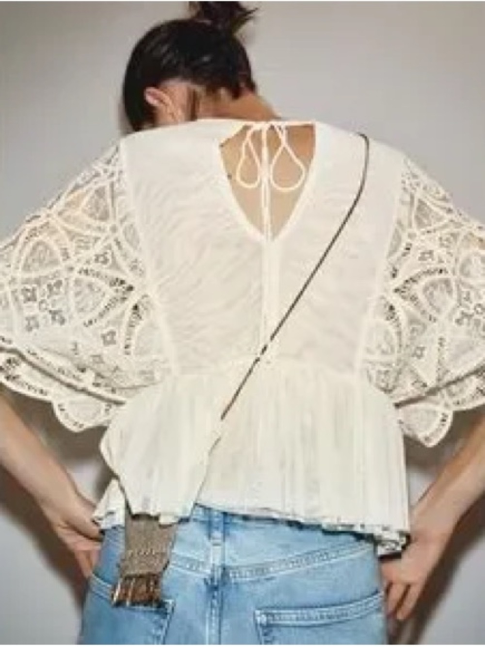 Zara Cream Crochet Lace Sleeve Top - Picture 5 of 13